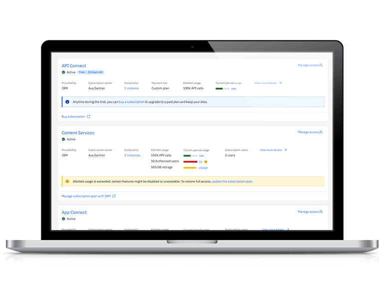 IBM SaaS Management Console — Subscriptions